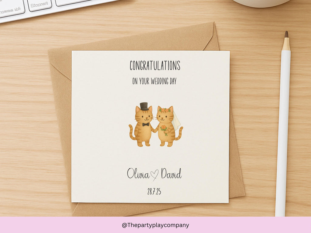 Personalised Wedding Card | Cute Cat Couple | Custom Names & Date | Engagement or Anniversary Card