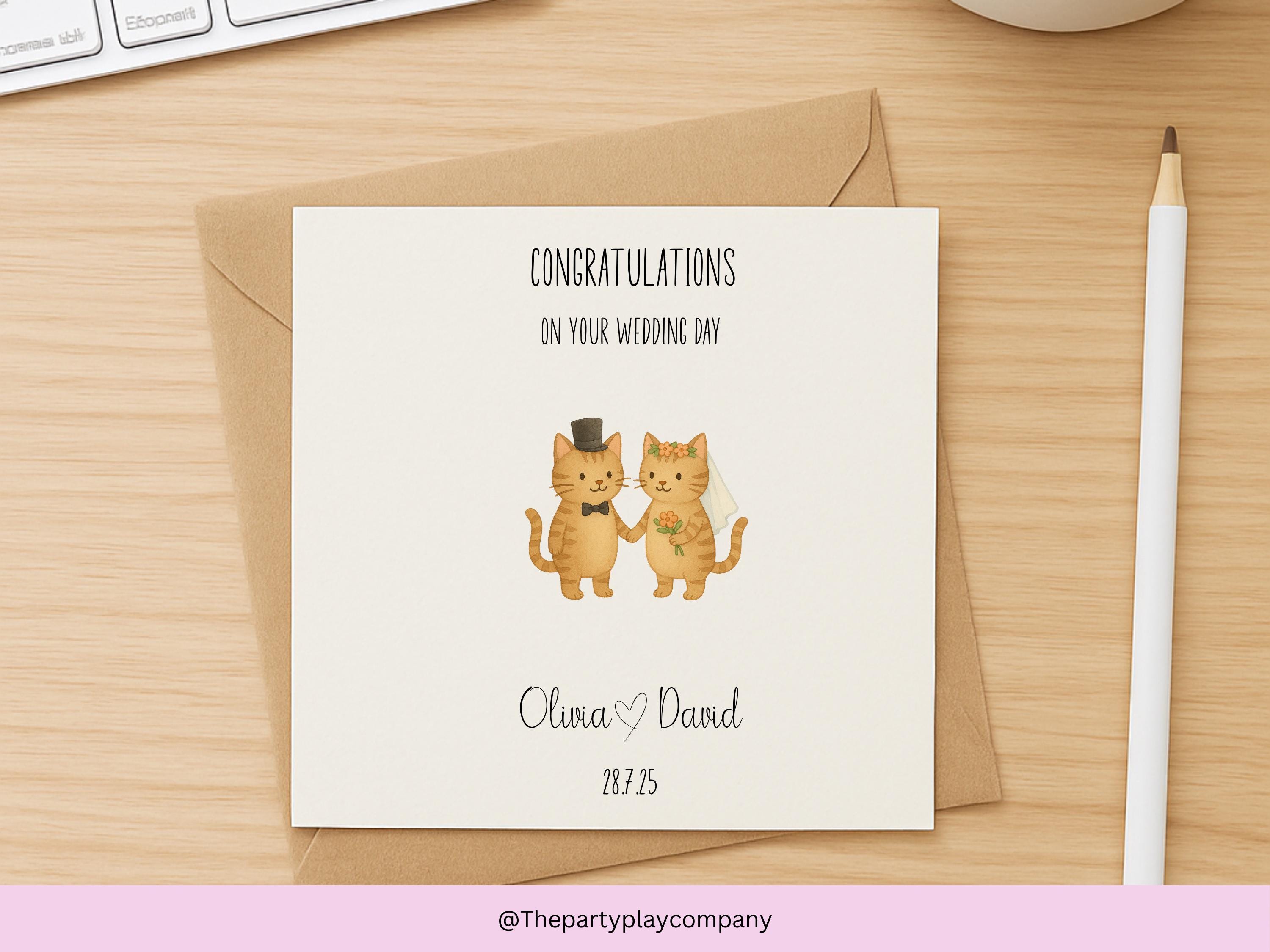 Personalised Wedding Card | Cute Cat Couple | Custom Names & Date | Engagement or Anniversary Card