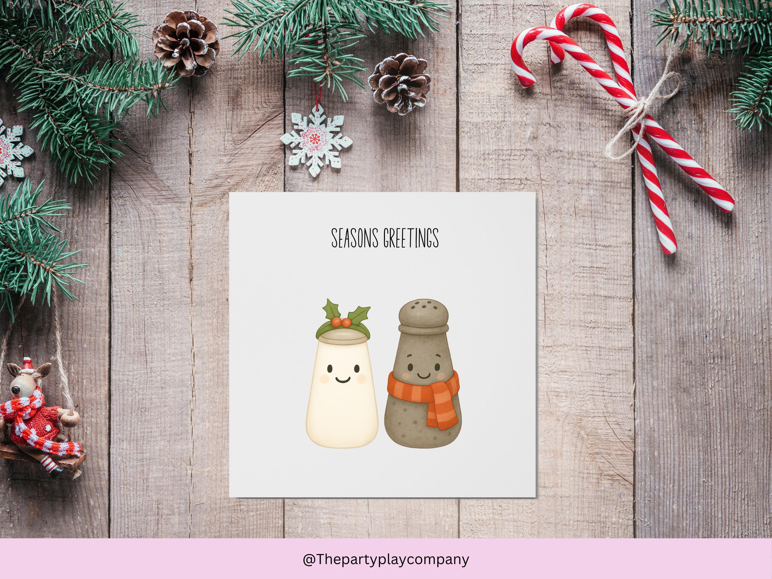 Funny Christmas Card | Salt and Pepper Pun Seasons Greetings| Cute Festive Foodie Card | Quirky Holiday Card for Friends & Family
