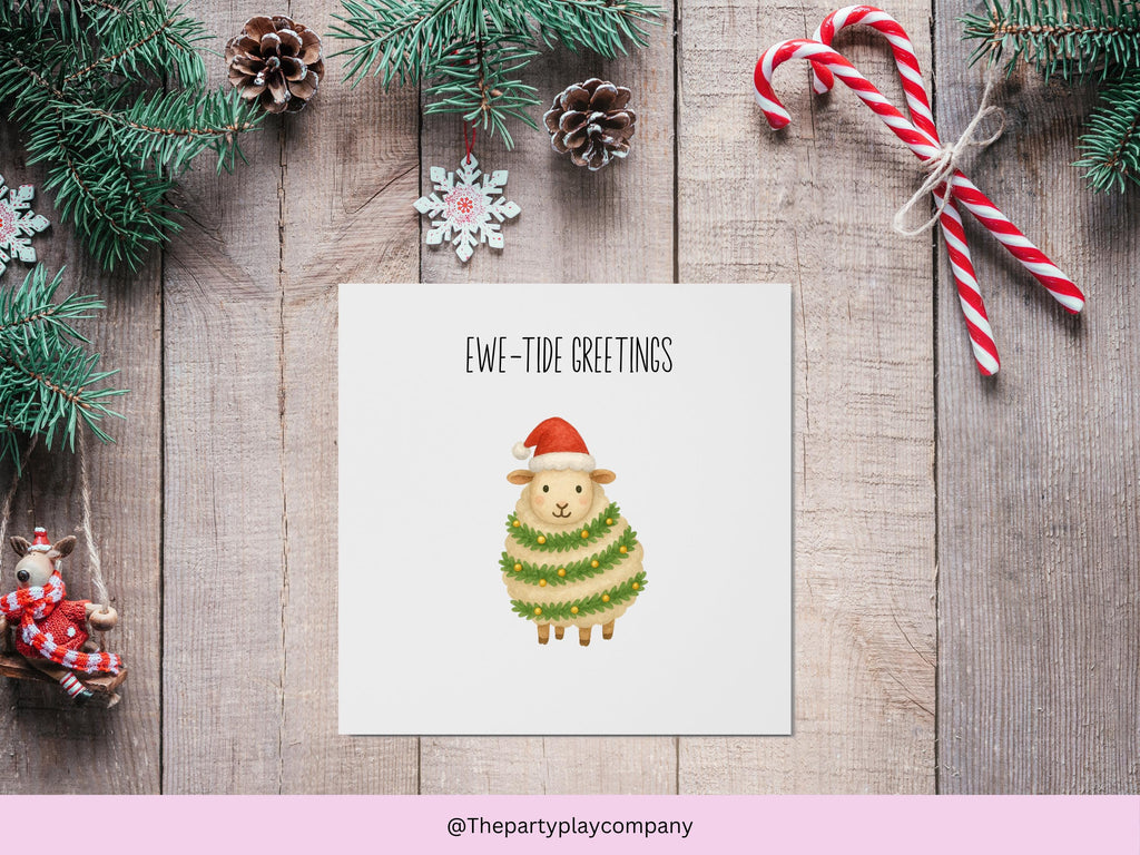 Funny Sheep Christmas Card: Ewe-tide Greetings - 6x6 Holiday Card