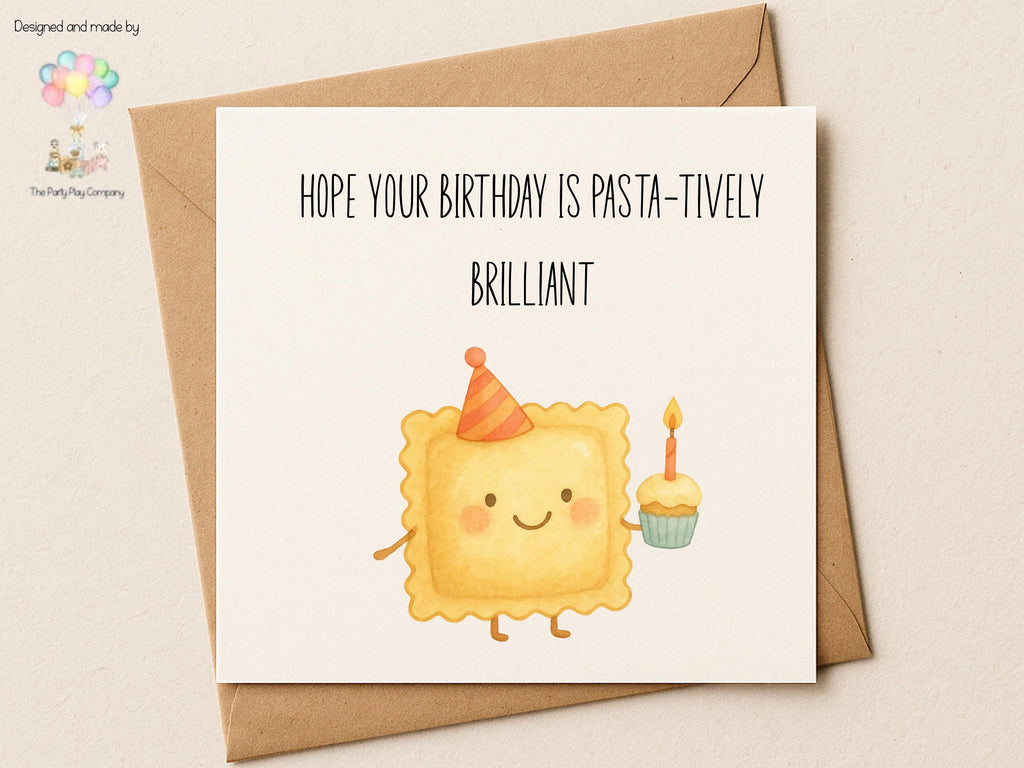 Funny Pasta Birthday Card: Smiling Ravioli Pun