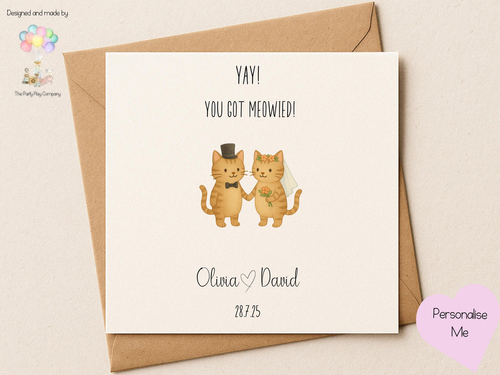 Personalized Cat Wedding Card: You Got Meowied Pun Card