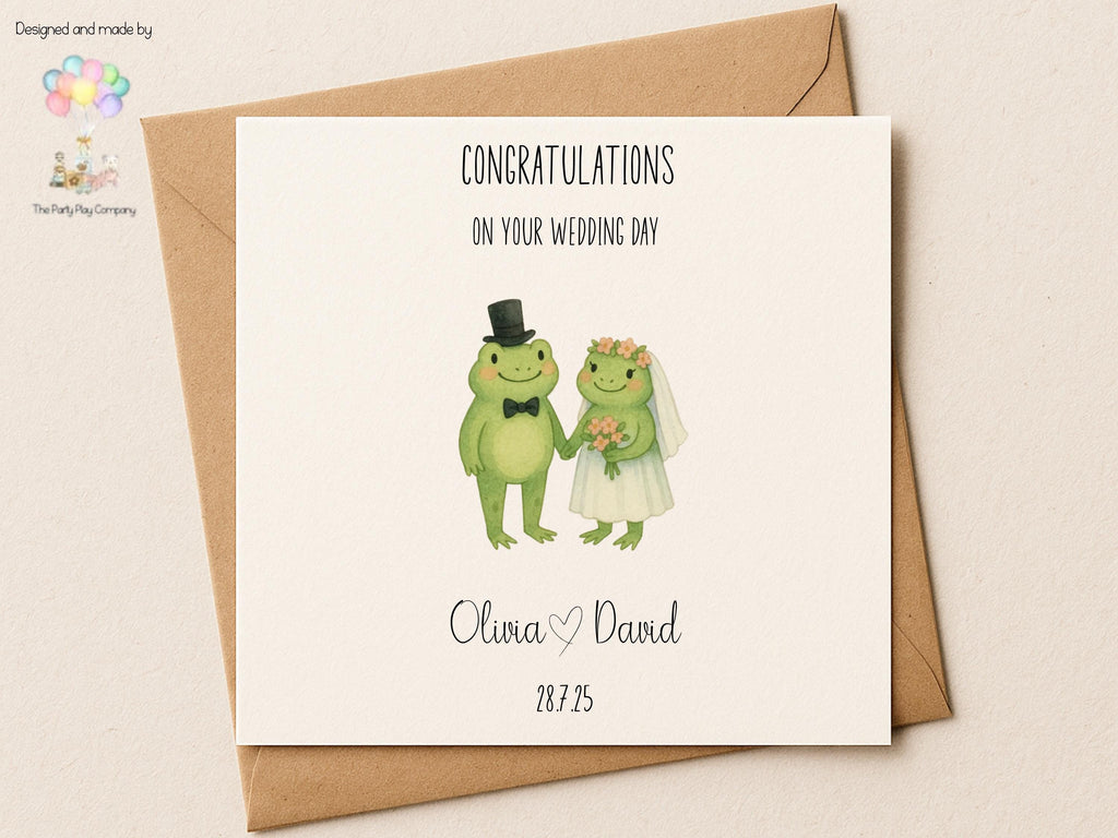 Personalised Wedding Card | Cute Frog Couple | Custom Names & Date | Engagement or Anniversary Card