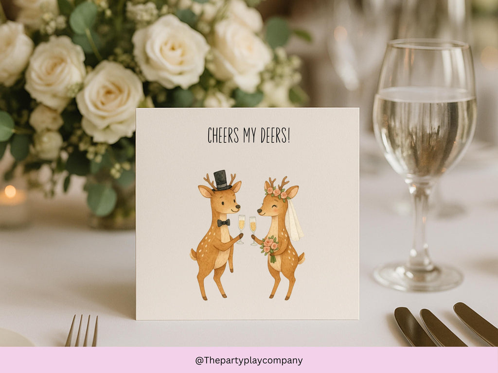 Funny Deer Wedding Card: Cheers My Deers! - Woodland Theme
