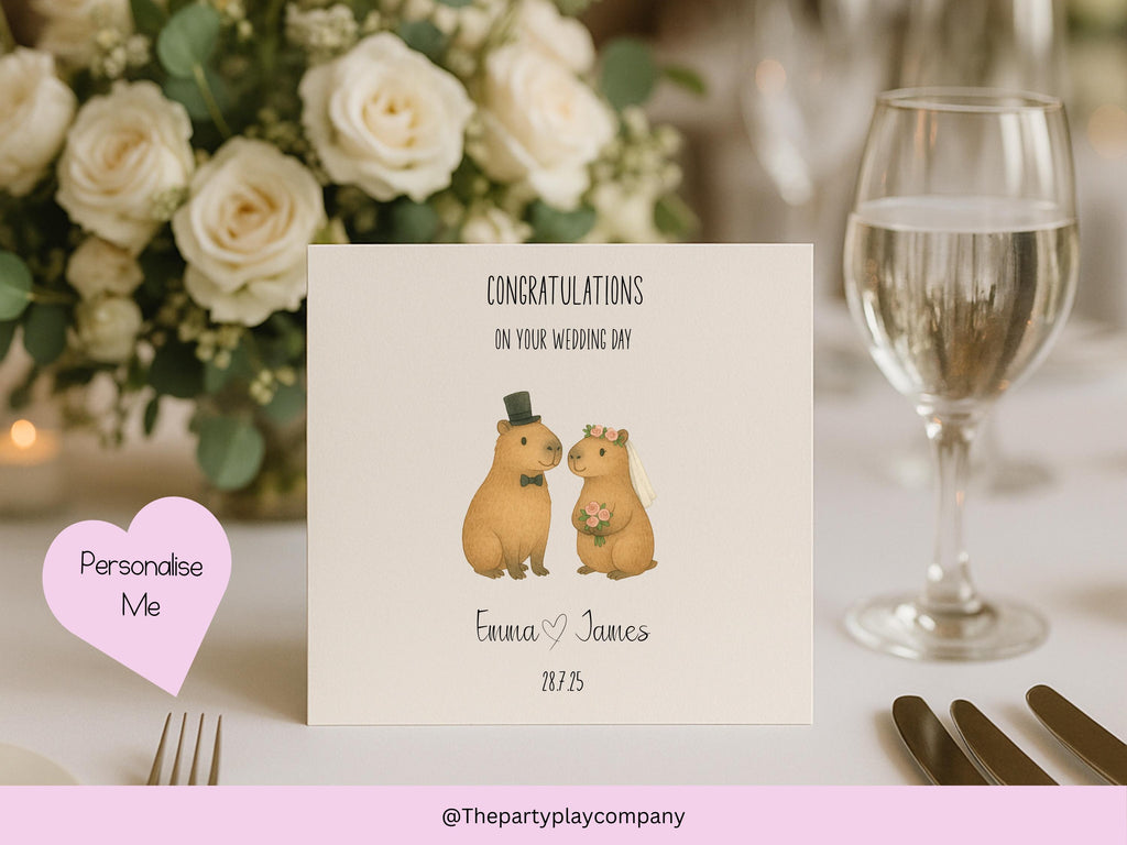 Personalised Wedding Card | Cute Capybara Couple | Custom Names & Date | Engagement or Anniversary Card