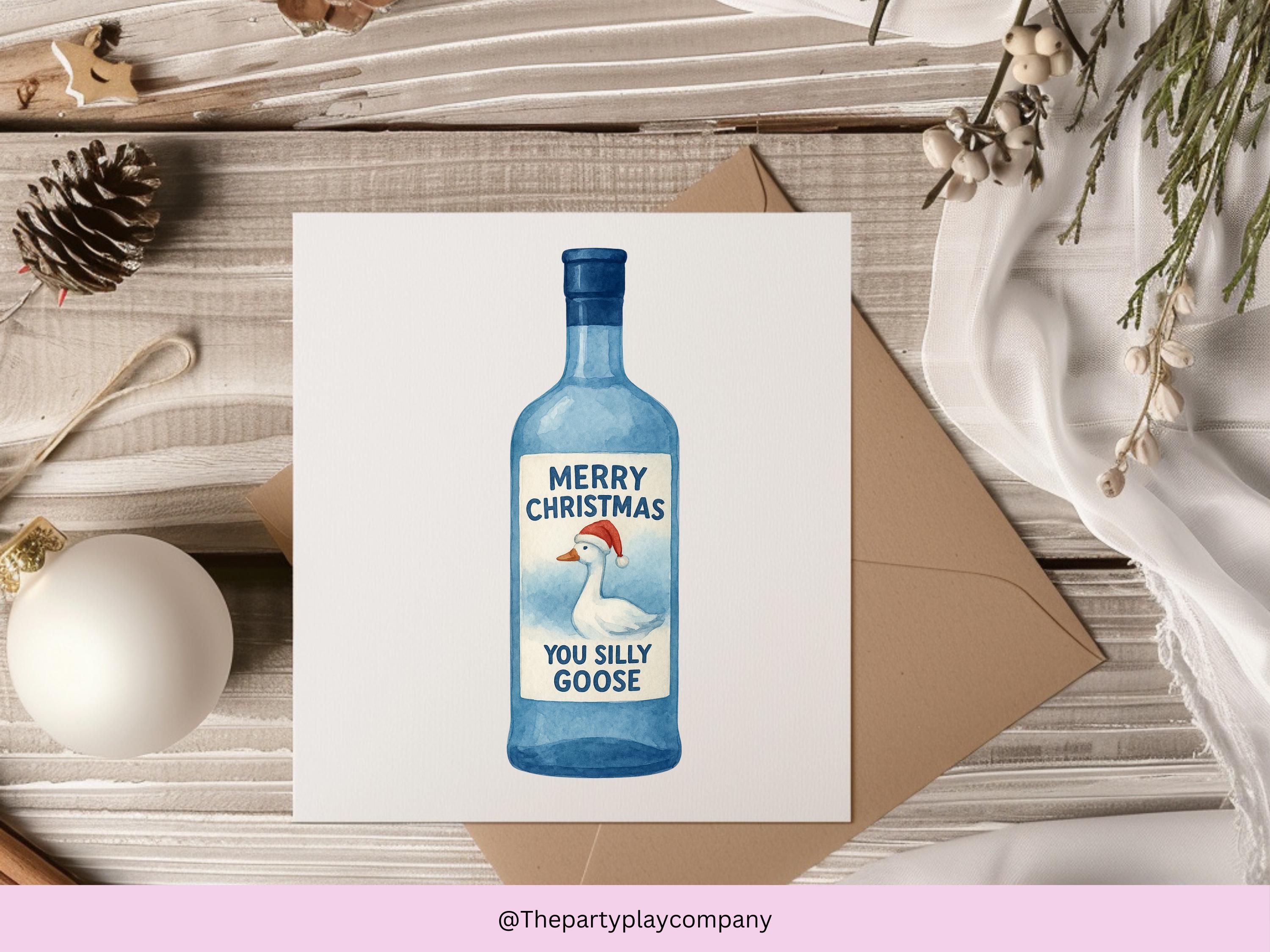 Funny Christmas Card | Silly Goose Pun Xmas Card | Quirky Festive Drinks Card | Merry Christmas You Silly Goose | 4 for 10 Pound Offer