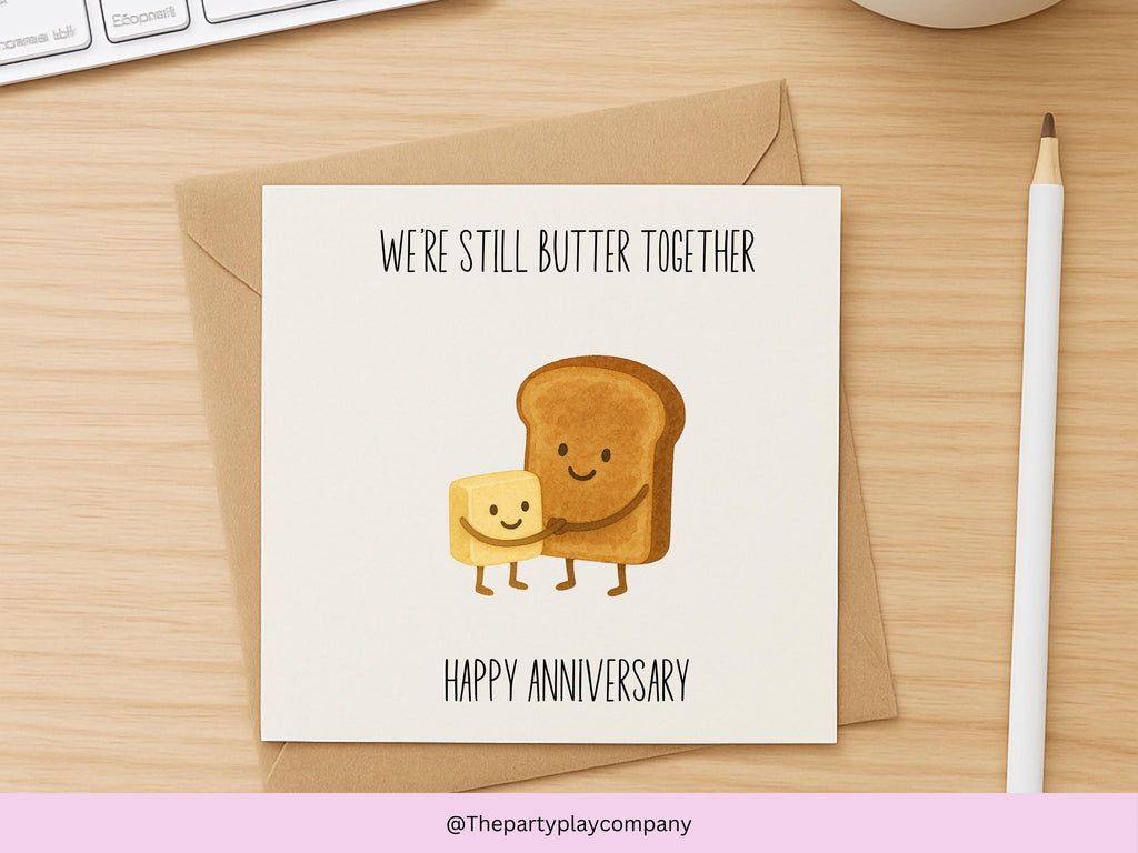 Funny Anniversary Card: Toast & Butter Pun Illustration