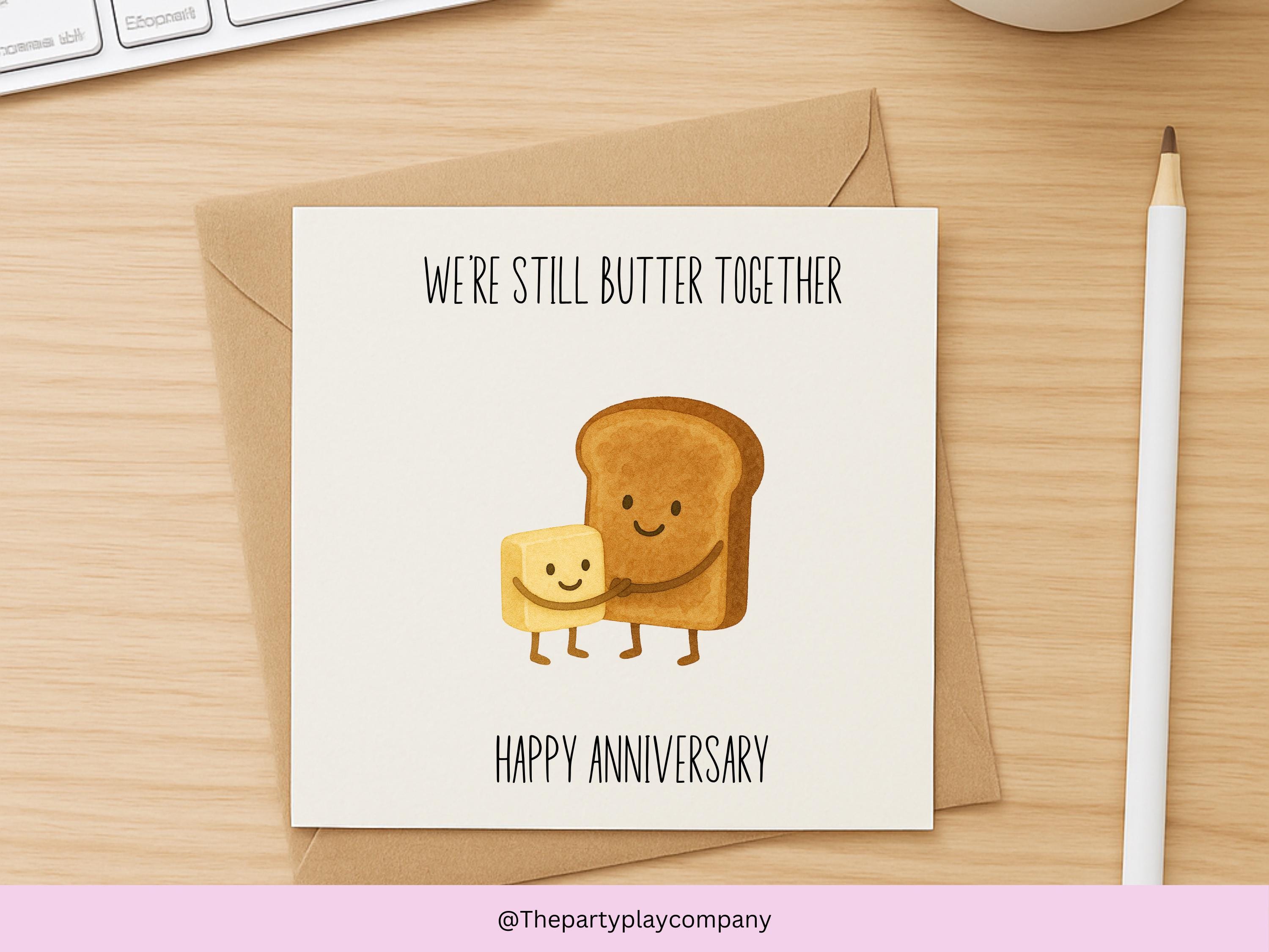 Funny Anniversary Card: Toast & Butter Pun Illustration