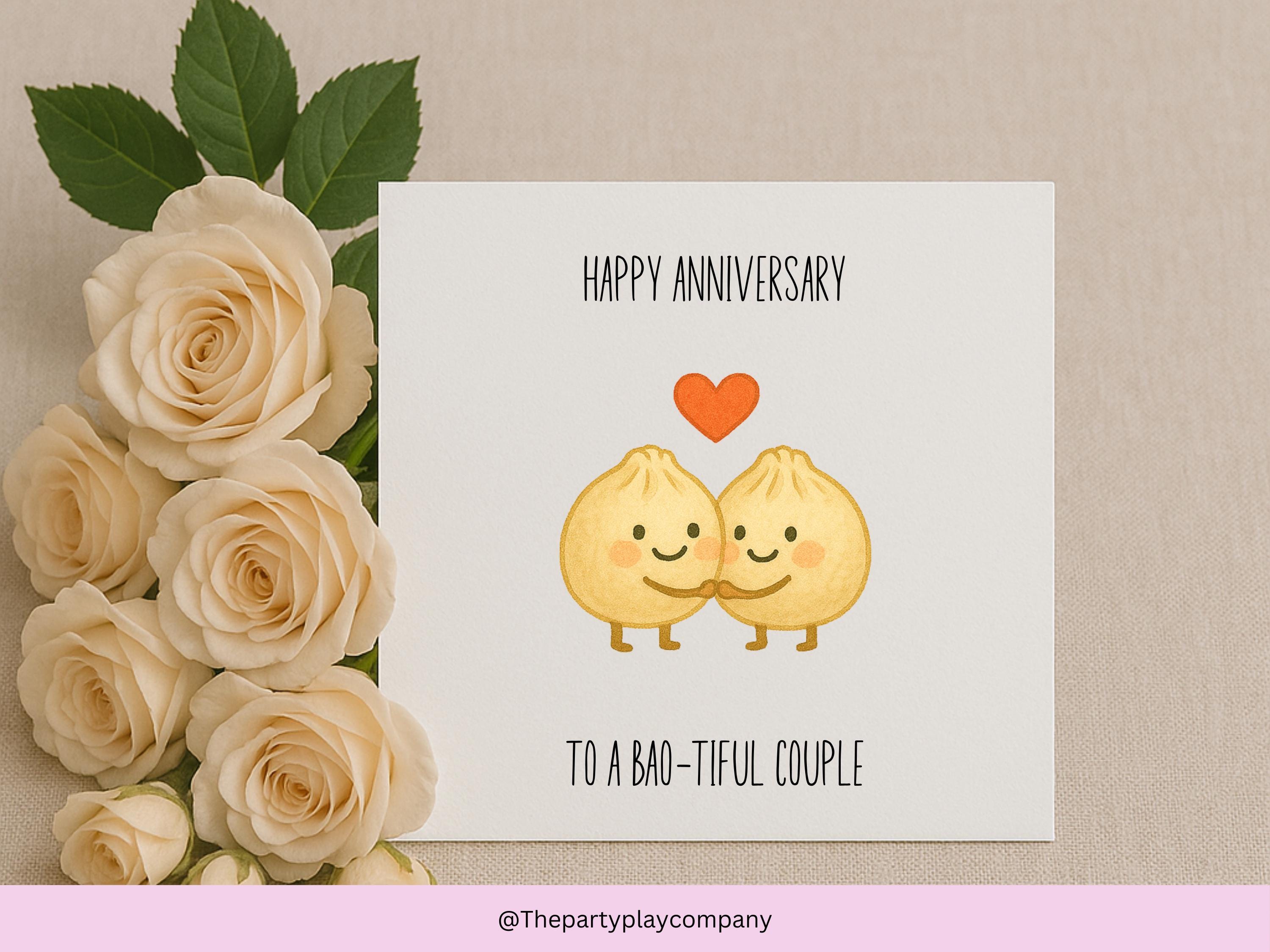 Funny Bao Couple Anniversary Card: Kawaii Food Pun Love Card