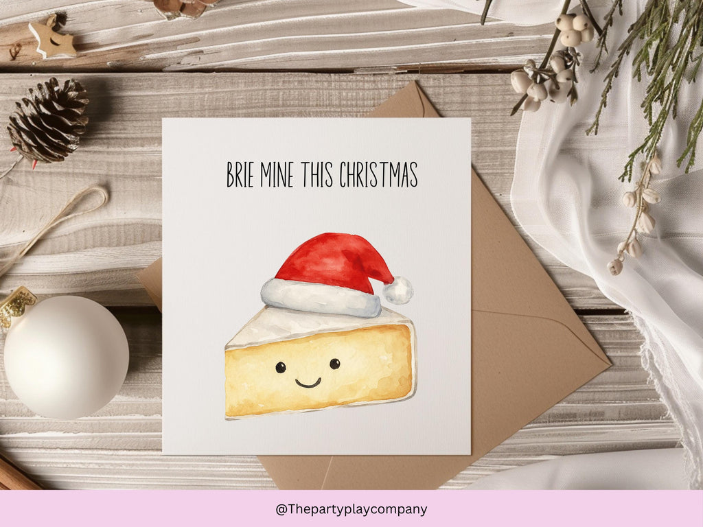 Funny Cheese Christmas Card: Brie Mine Pun - 6x6 with Envelope