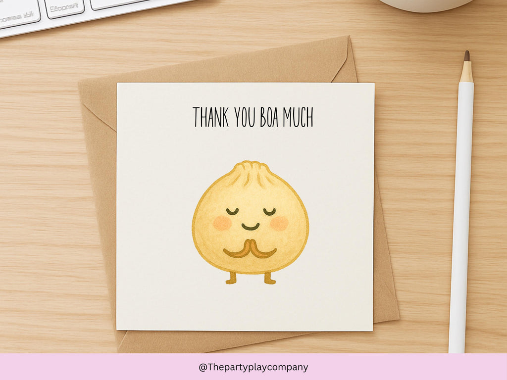 Cute Thank You Card | Bao Dumpling Pun | Thank You Boa Much | Funny Food Pun Card for Friends Family Teacher