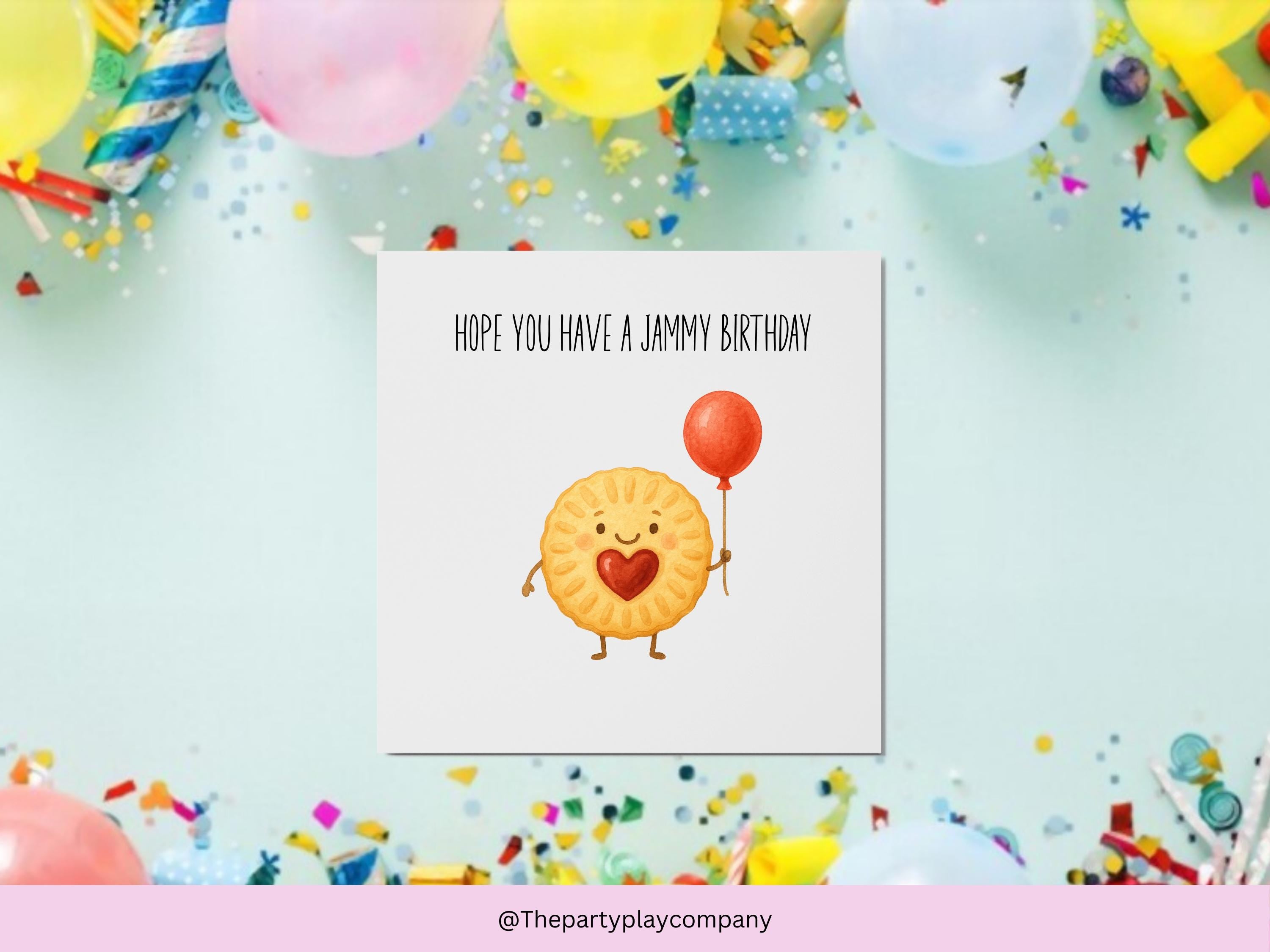 Jammy Birthday Card – Funny Pun Greeting – Cute Biscuit Birthday Card – Jammy Dodger Food Pun Card with Envelope 6x6