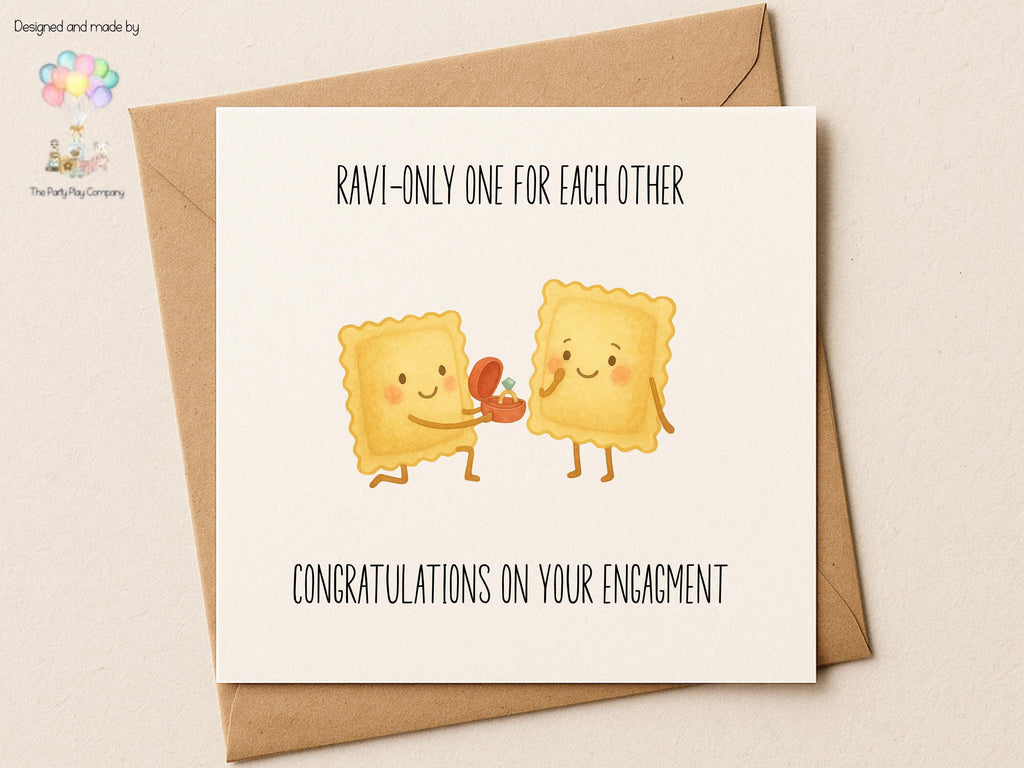 Funny Engagement Card | Ravioli Pun Couple | Ravi-only One Love | Cute Congratulations Card for Engagement