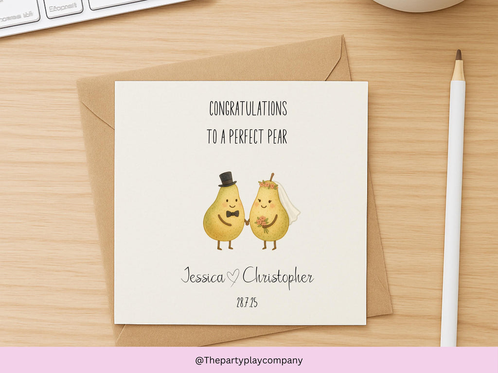 Funny Pear Wedding Card: Personalized Bride & Groom Anniversary Card