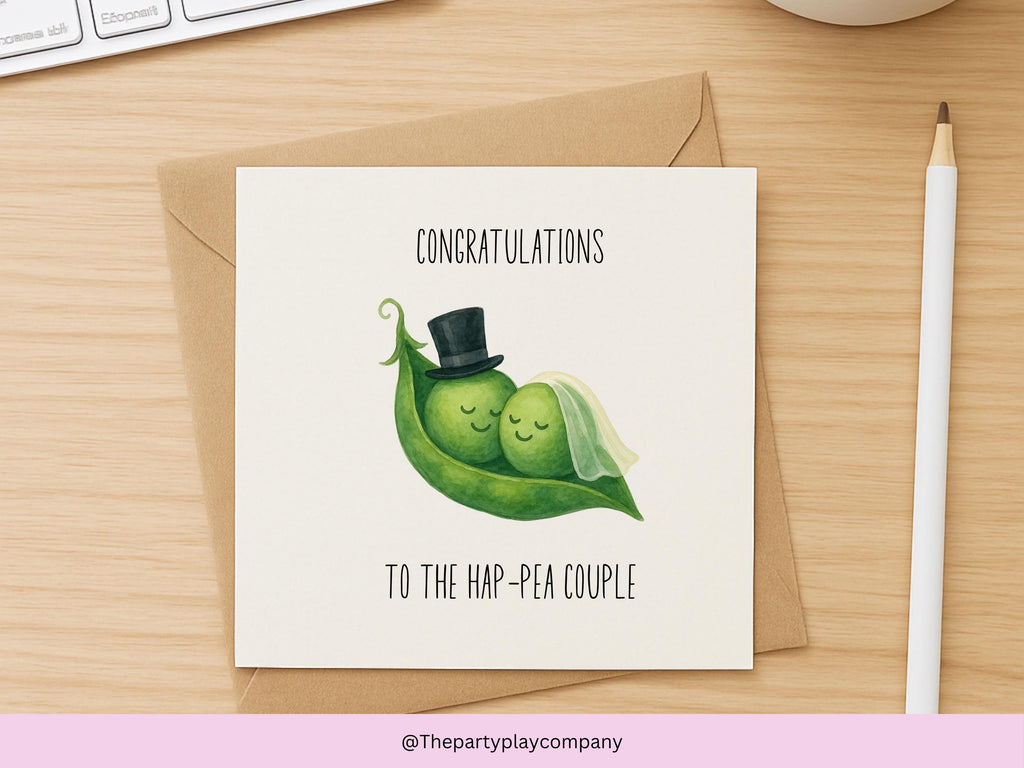 Pea Wedding Card – “Hap-Pea Couple” – Cute Wedding Congratulations Card – Bride and Groom Peas