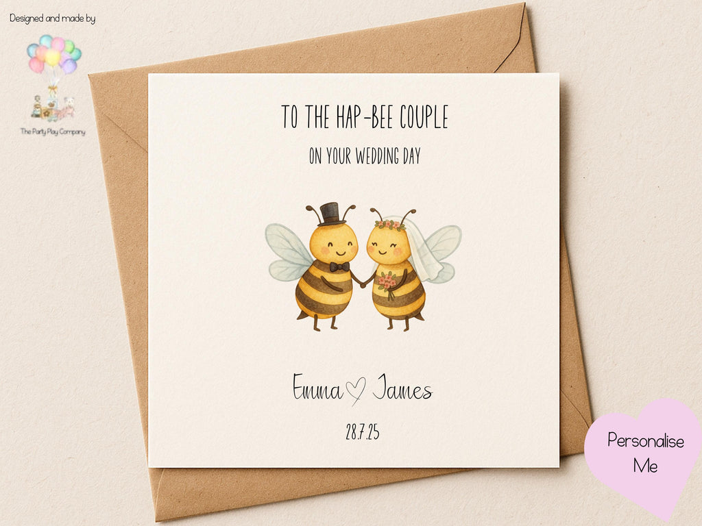 To the Hap-bee Couple – Bee Wedding Card – Personalised Bride and Groom Pun Card – Cute Animal Wedding Keepsake