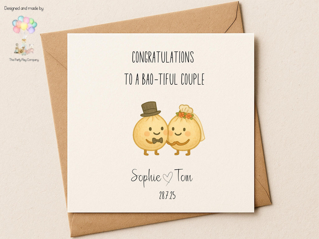 Funny Wedding Card | Cute Bao Pun Congratulations Card | Quirky Newlyweds Card | To A Bao-tiful Couple