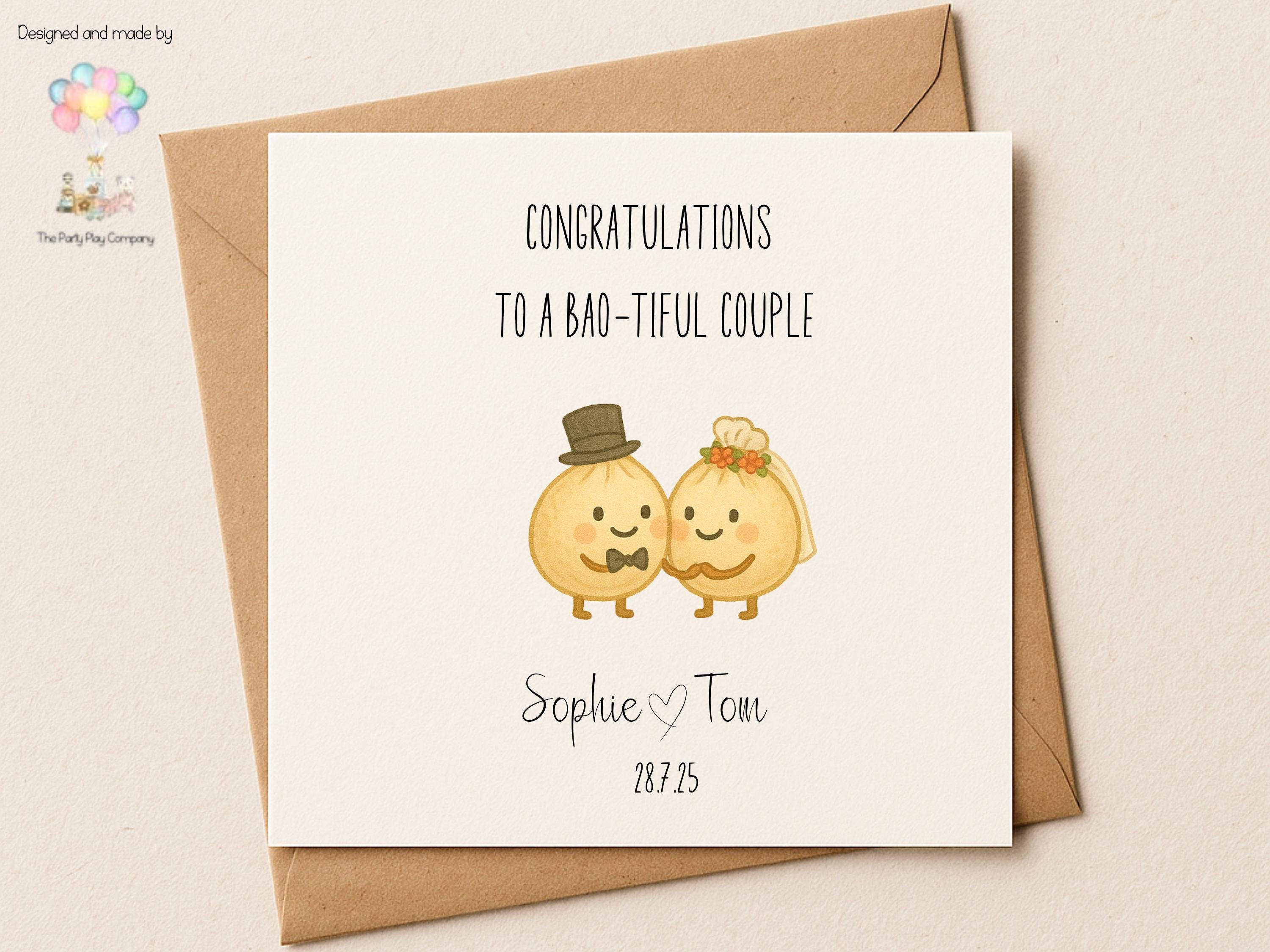 Funny Wedding Card | Cute Bao Pun Congratulations Card | Quirky Newlyweds Card | To A Bao-tiful Couple
