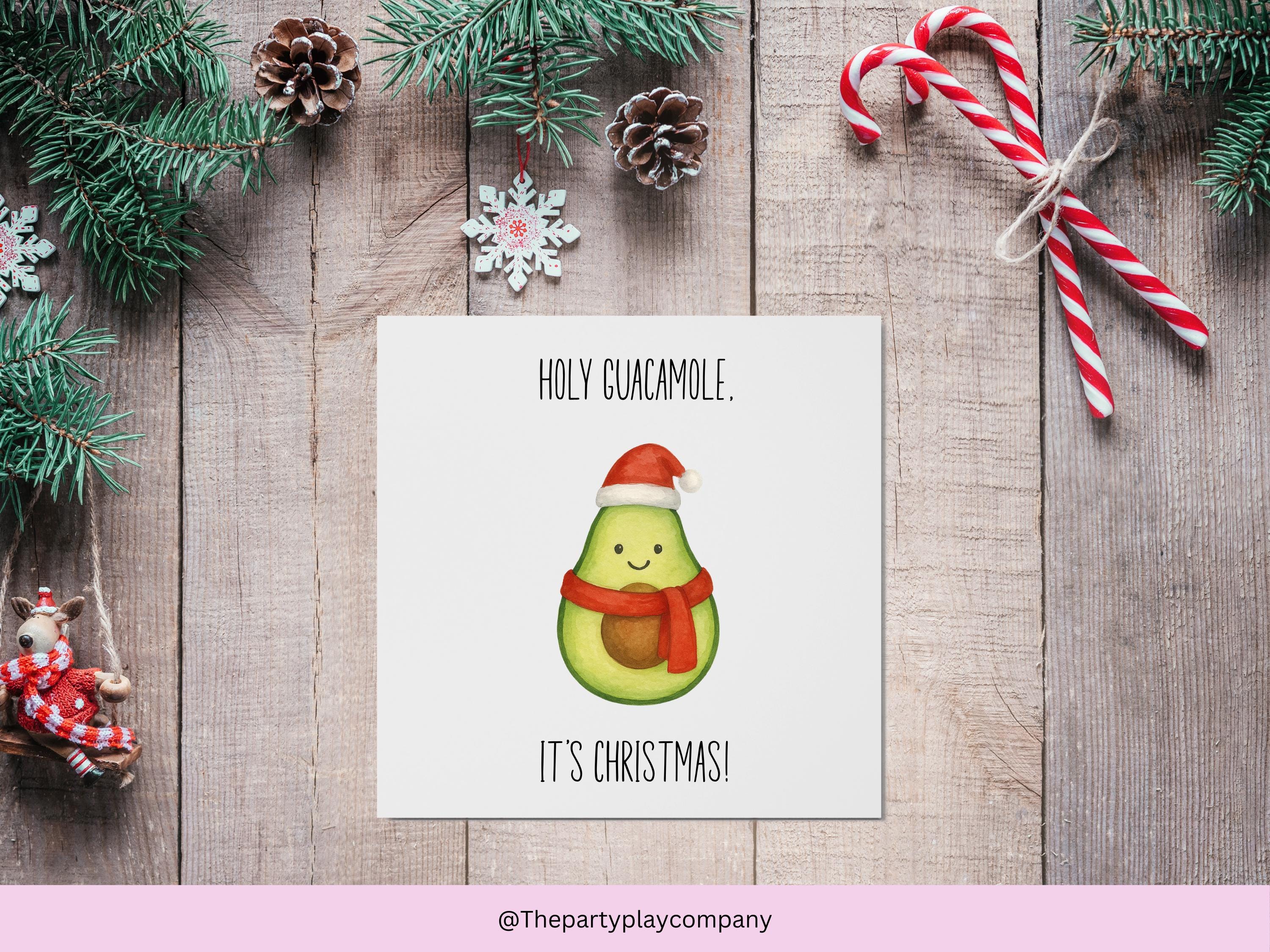 Funny Avocado Christmas Card: Holy Guacamole Pun Holiday Greeting