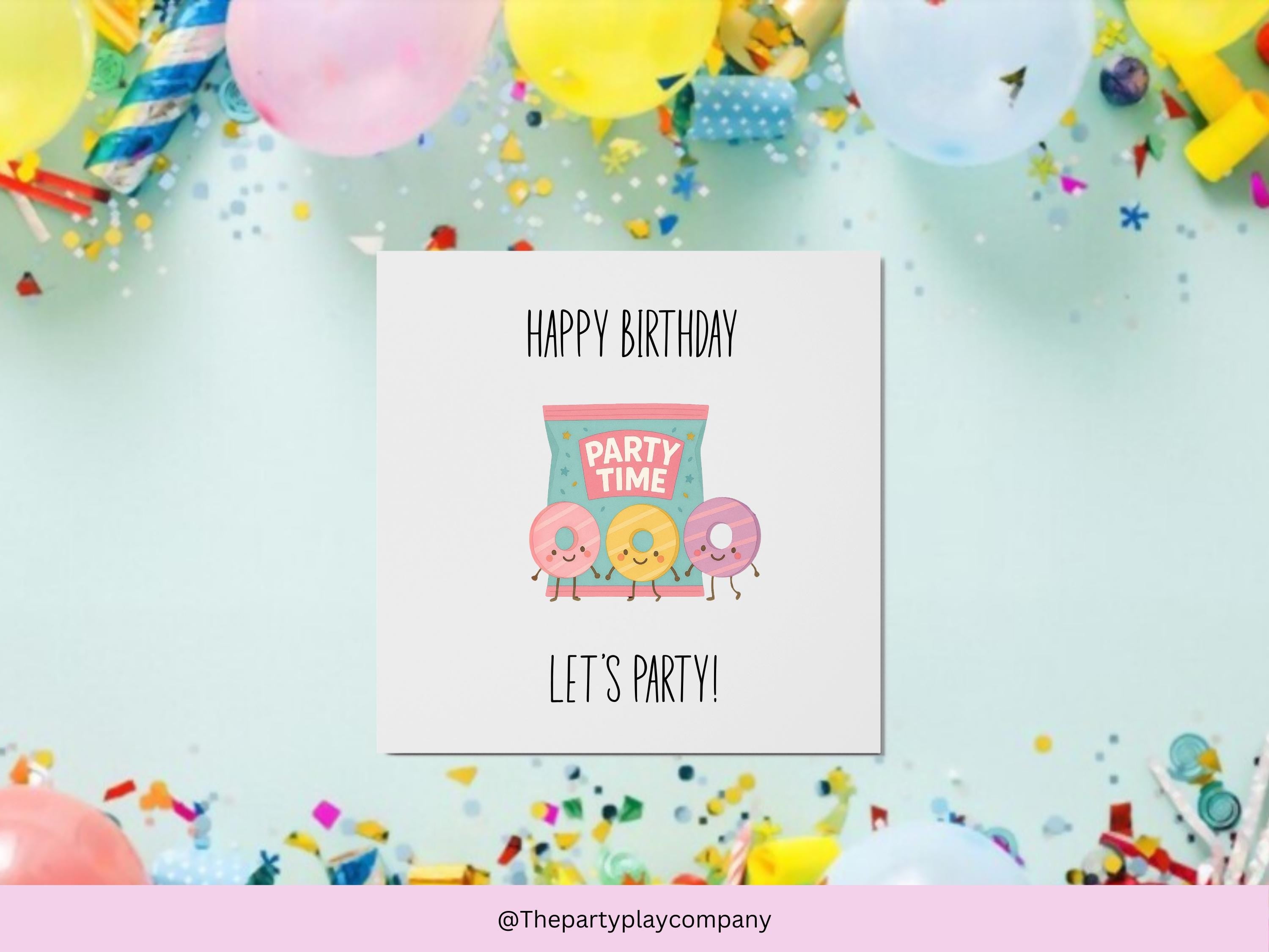 Party Rings Birthday Card – Cute Funny Biscuit Pun Greeting – Let’s Party – Colourful 6x6" Card with Envelope