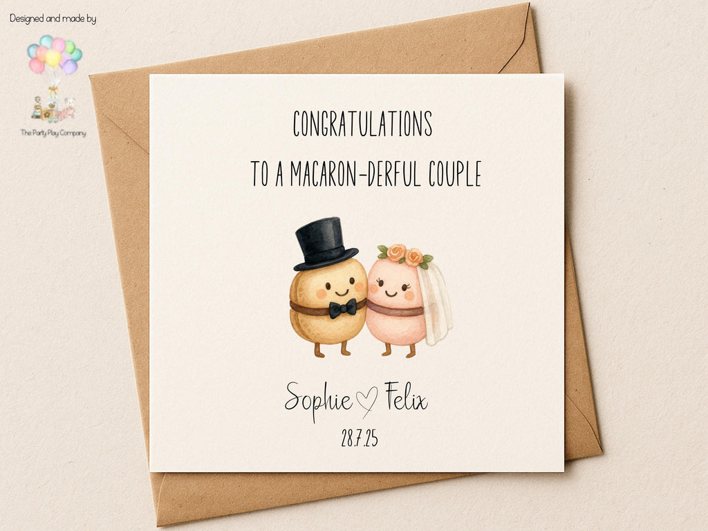 Funny Wedding Card | Macaron Pun Congratulations Card | To a Macaron-derful Couple | Personalised Newlyweds Card | 4 for 10 Pound Offer