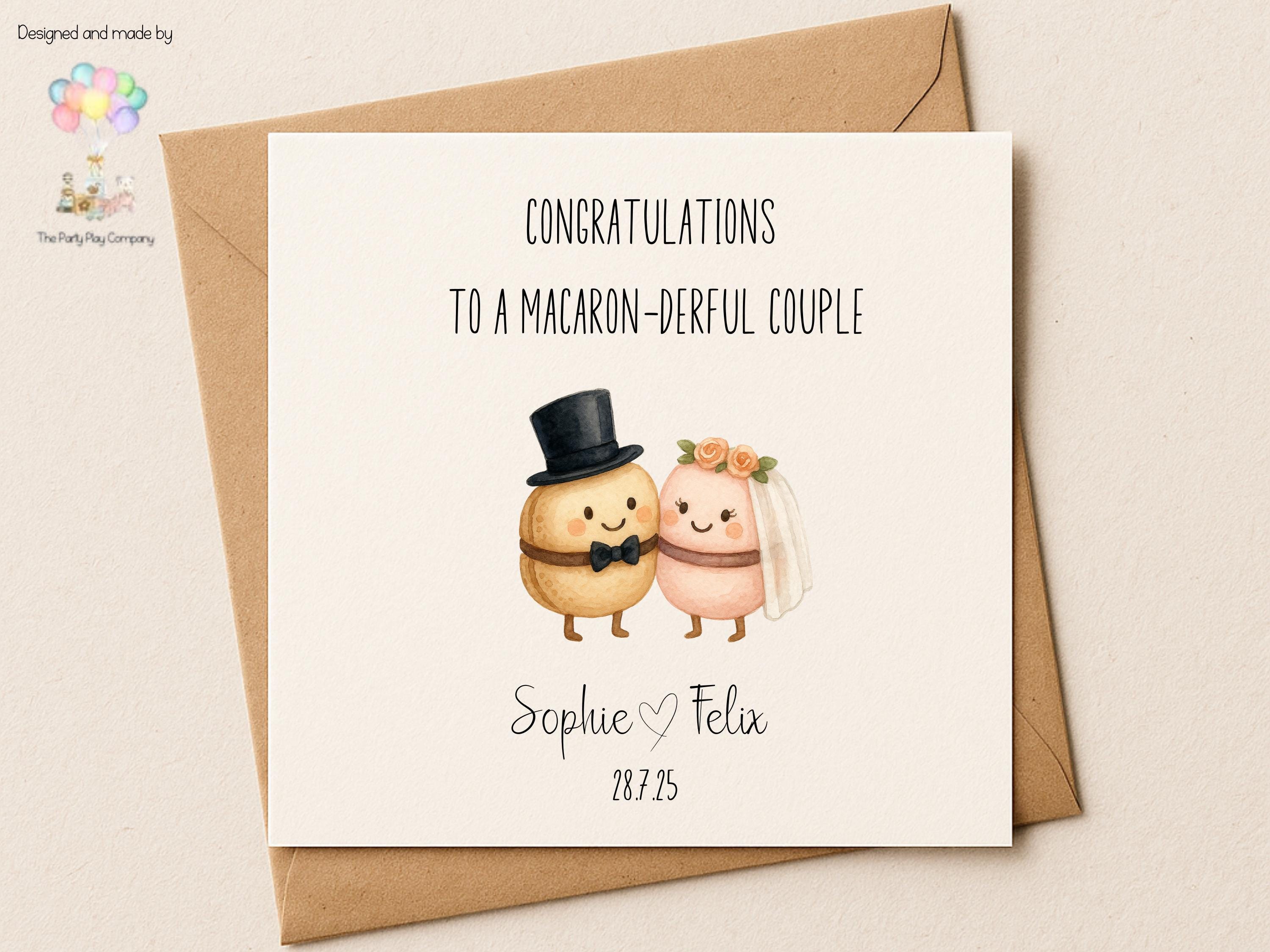 Funny Wedding Card | Macaron Pun Congratulations Card | To a Macaron-derful Couple | Personalised Newlyweds Card | 4 for 10 Pound Offer