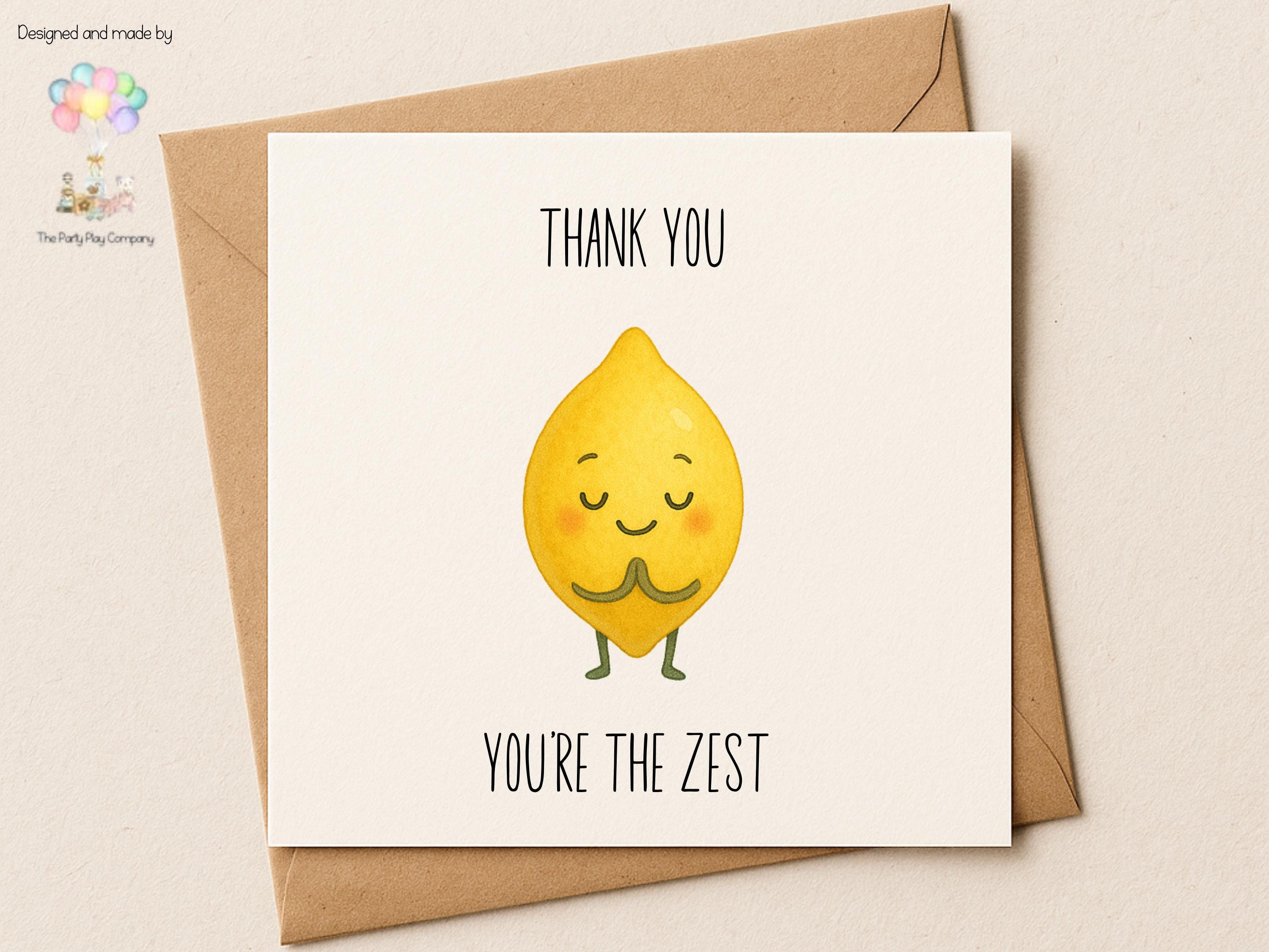 Lemon Thank You Card: Funny Food Pun - You're The Zest