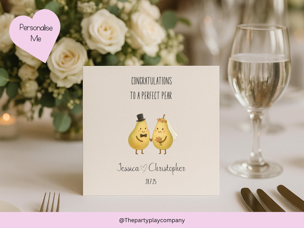 Funny Pear Wedding Card: Personalized Bride & Groom Anniversary Card