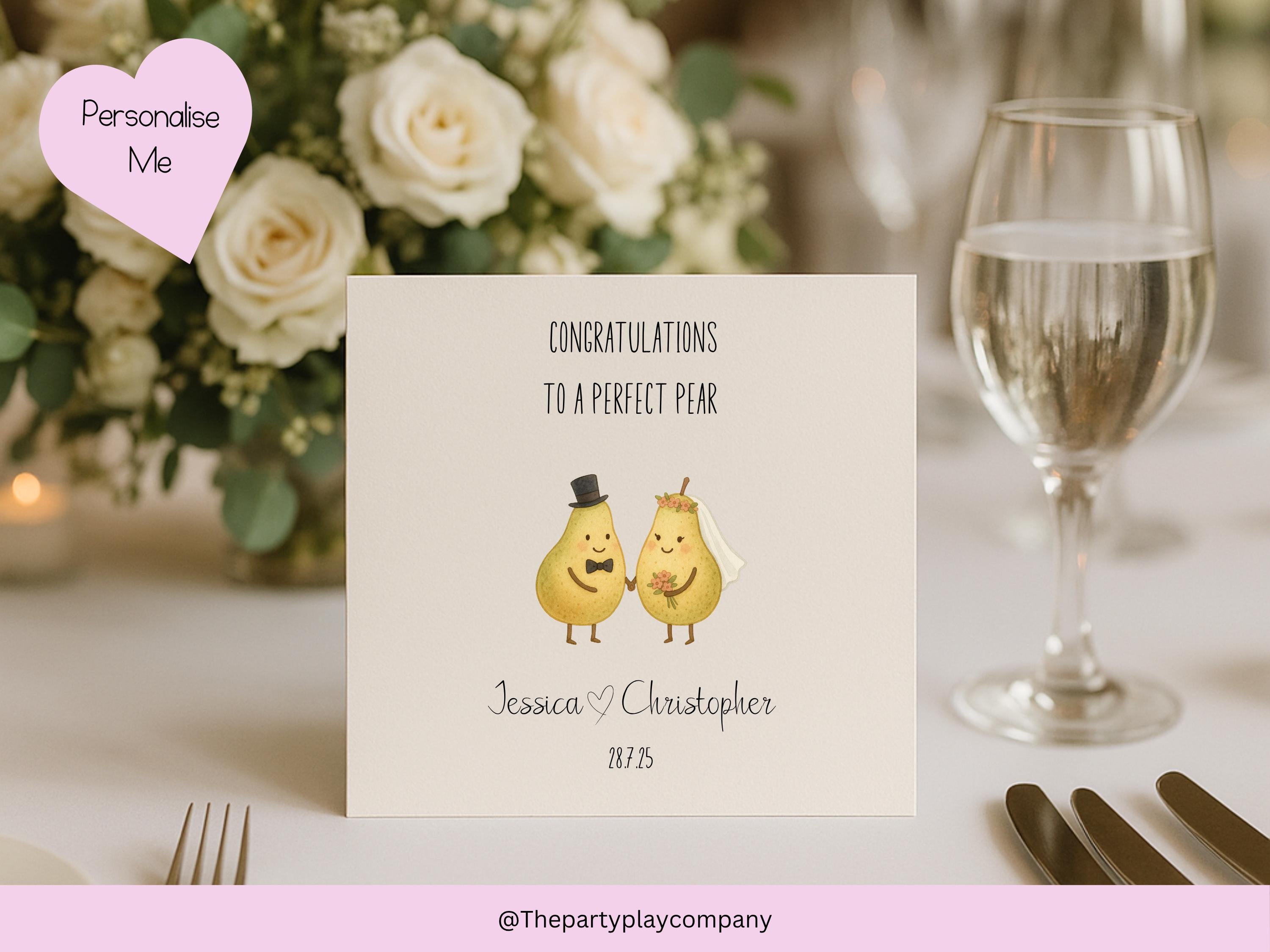 Funny Pear Wedding Card: Personalized Bride & Groom Anniversary Card