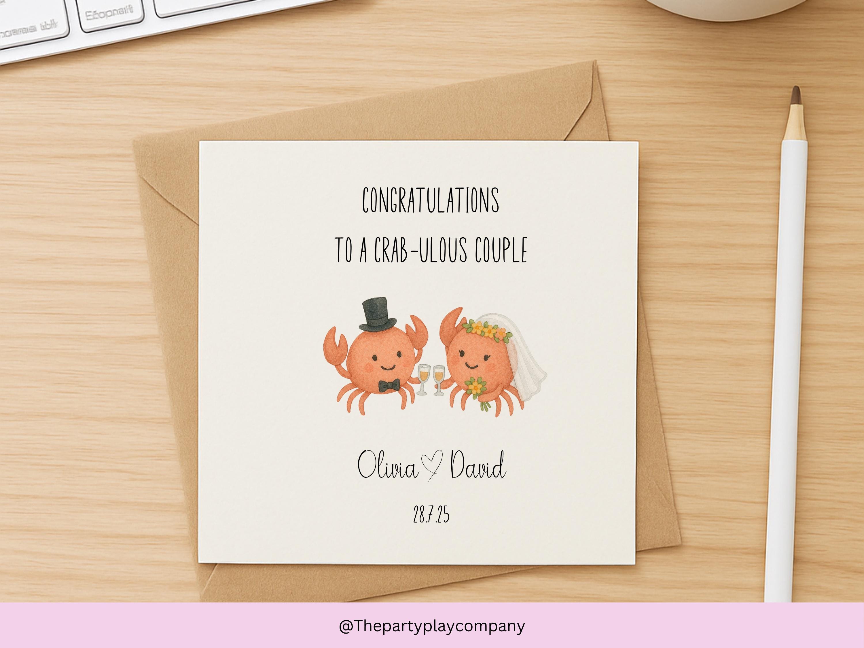 Funny Crab Wedding Card: "Crab-ulous Couple" - Personalized Beach Wedding