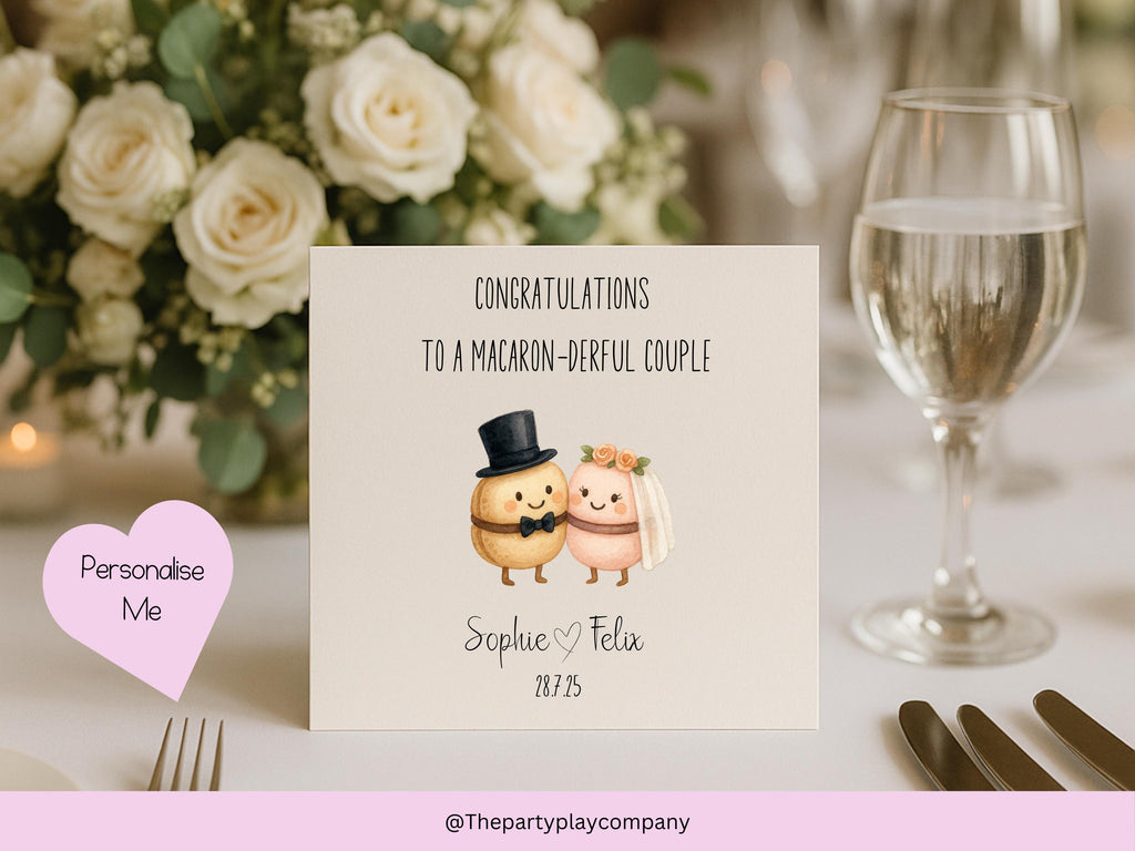 Funny Wedding Card | Macaron Pun Congratulations Card | To a Macaron-derful Couple | Personalised Newlyweds Card | 4 for 10 Pound Offer