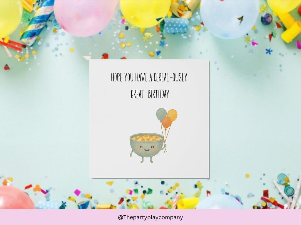 Cereal-ously Funny Birthday Card | Cute Food Pun Card with Bowl of Cereal Illustration for Him Her Friends or Family