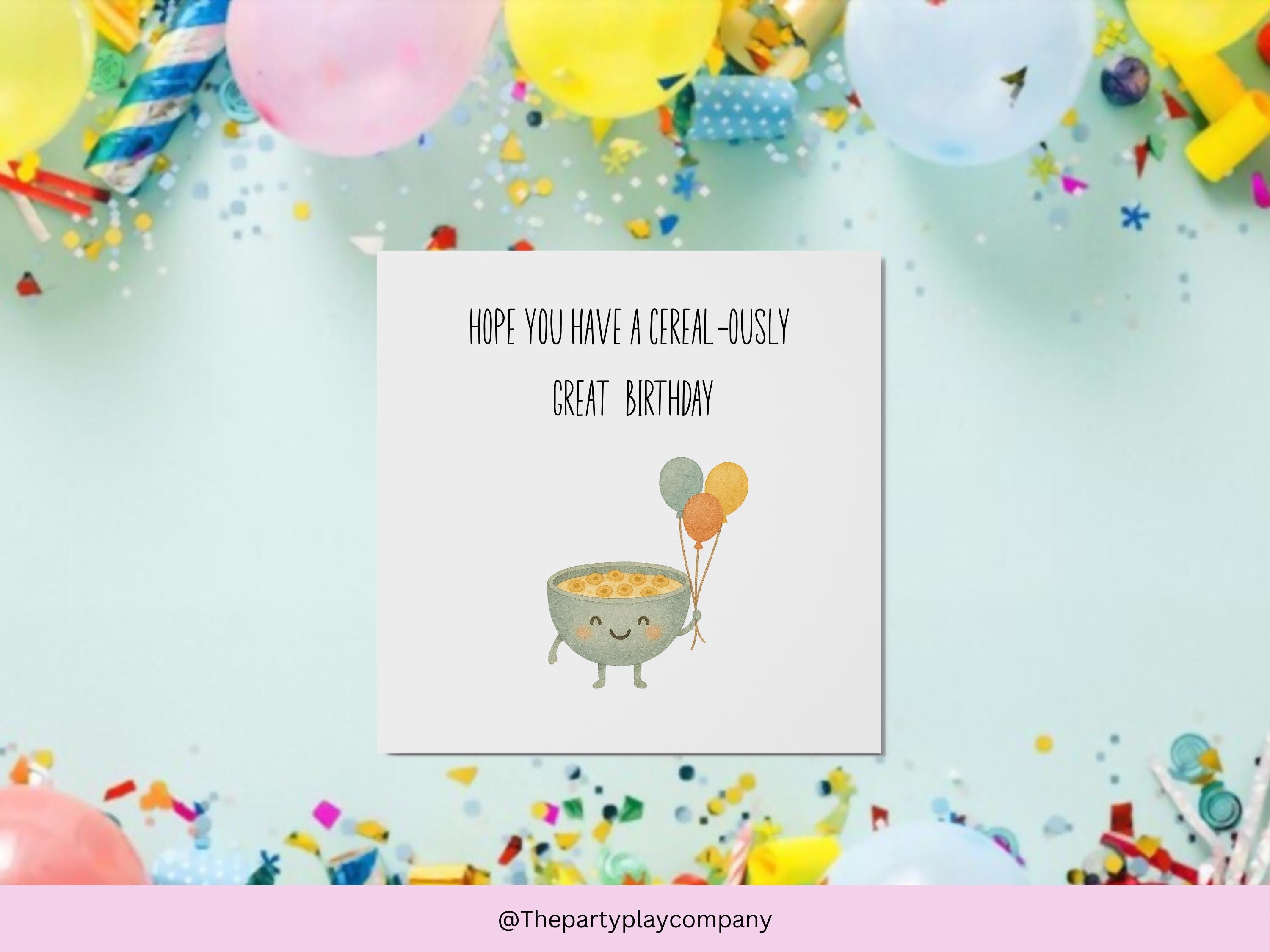 Cereal-ously Funny Birthday Card | Cute Food Pun Card with Bowl of Cereal Illustration for Him Her Friends or Family