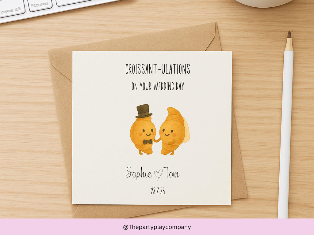 Funny Wedding Card | Croissant Pun Congratulations Card | Croissant-ulations Newlyweds Card | Personalised Option | 4 for 10 Pound Offer