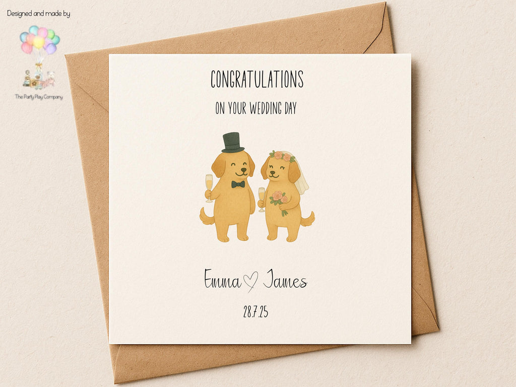 Personalised Wedding Card | Cute Dog Couple | Custom Names & Date | Engagement or Anniversary Card