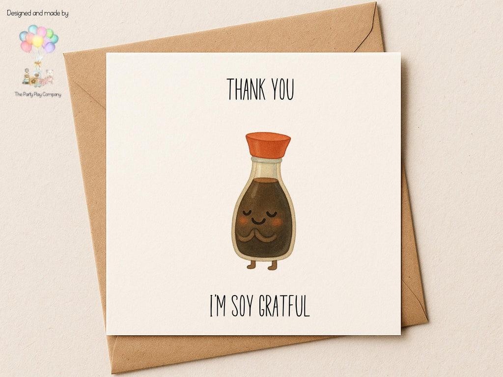 Soy Grateful Thank You Card: Funny Food Pun, Kraft Envelope