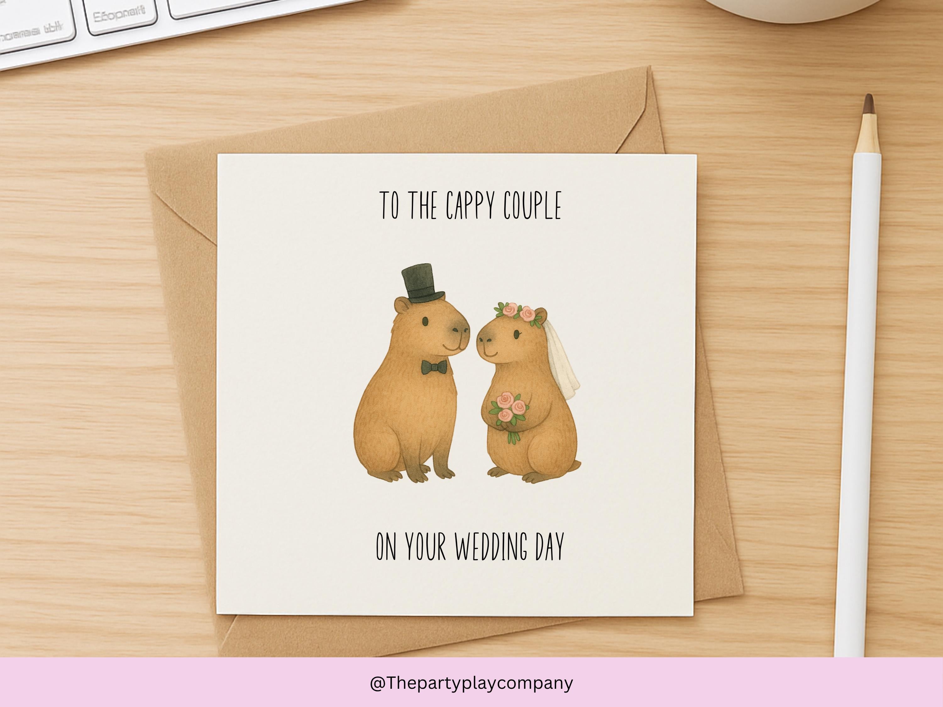 Funny Capybara Wedding Card – “To the Cappy Couple” – Cute Animal Bride and Groom – Quirky Engagement or Anniversary Card