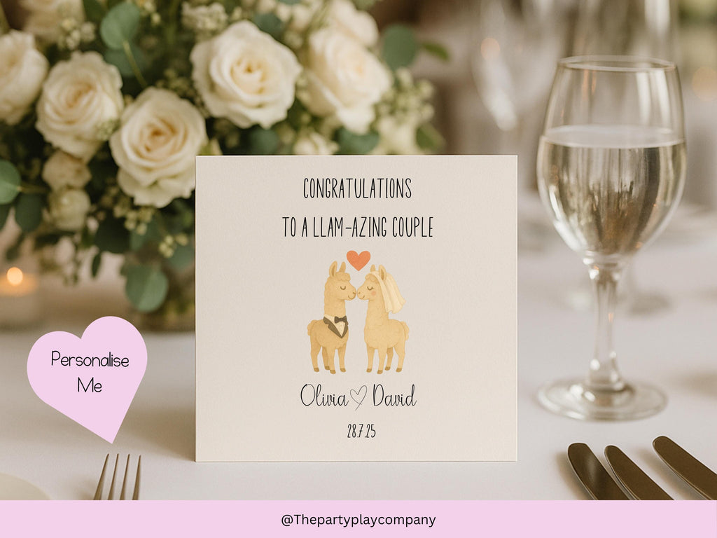 Personalised Wedding Card | Cute Llama Couple Pun | Custom Names & Date | Engagement or Anniversary Card