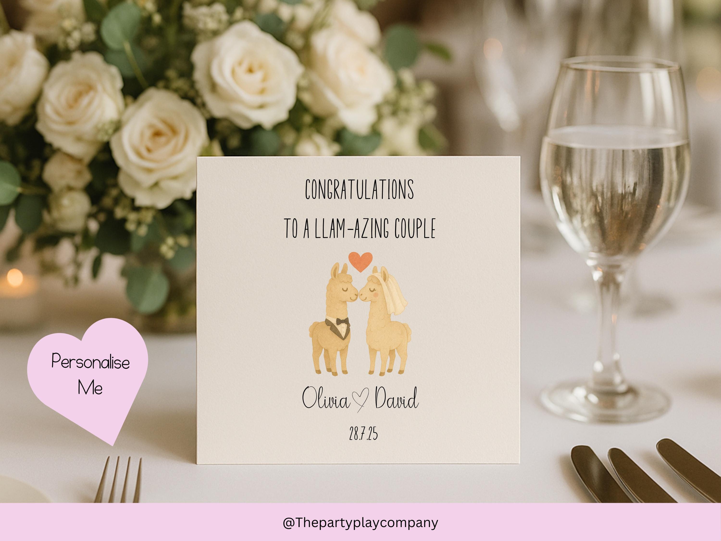 Personalised Wedding Card | Cute Llama Couple Pun | Custom Names & Date | Engagement or Anniversary Card