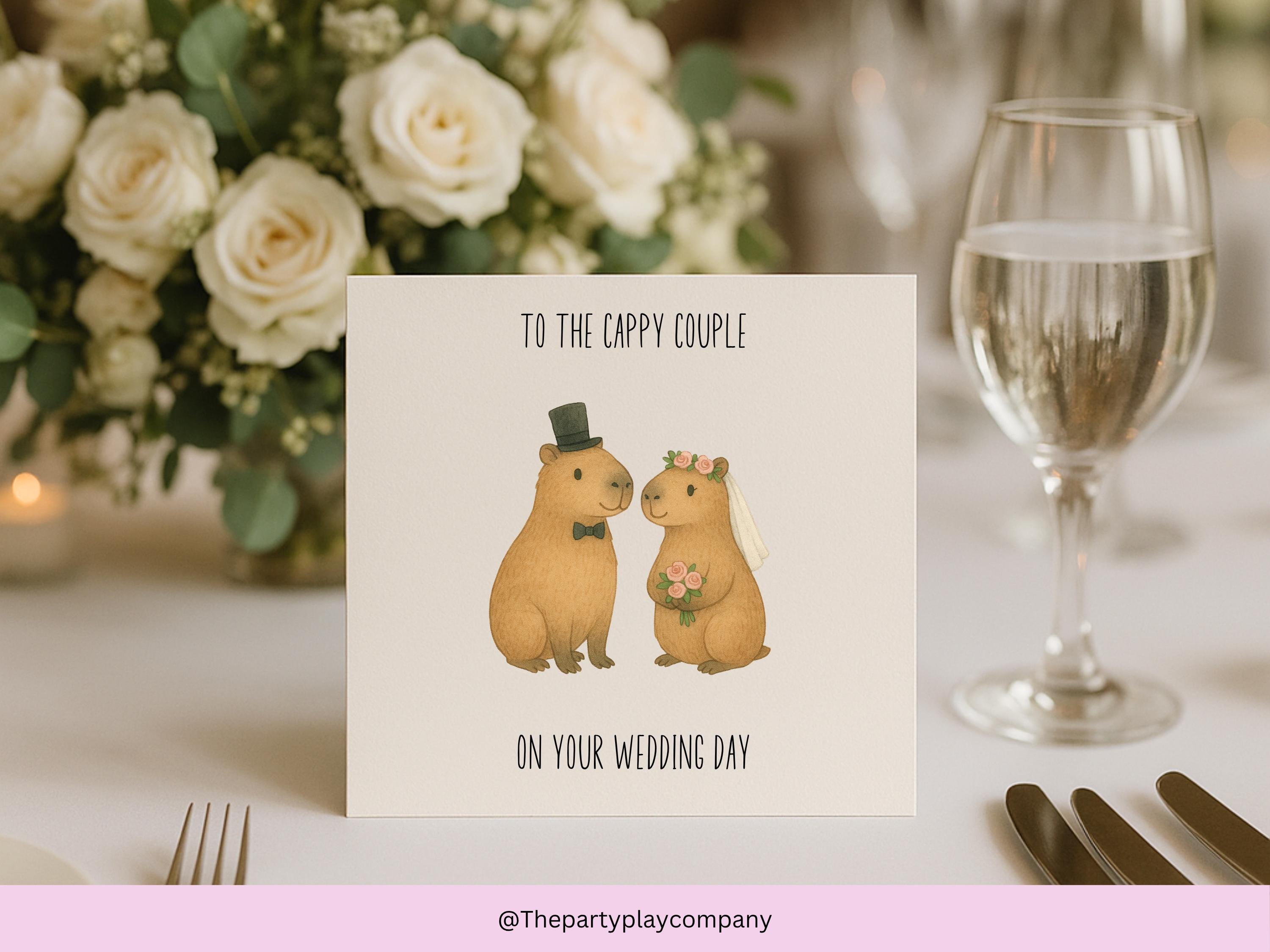 Funny Capybara Wedding Card – “To the Cappy Couple” – Cute Animal Bride and Groom – Quirky Engagement or Anniversary Card