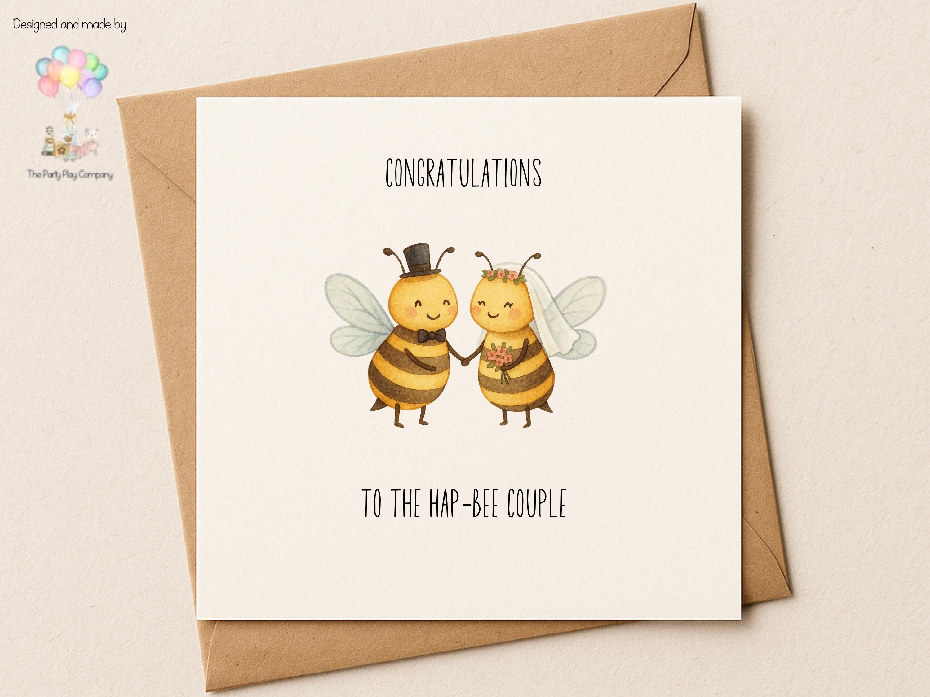 Funny Wedding Card: Hap-Bee Couple - Bee Bride & Groom