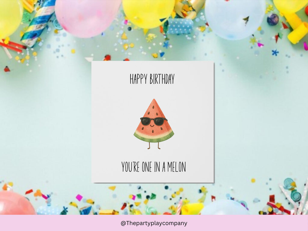 Funny Watermelon Birthday Card: One in a Melon Pun - 6x6 with Envelope