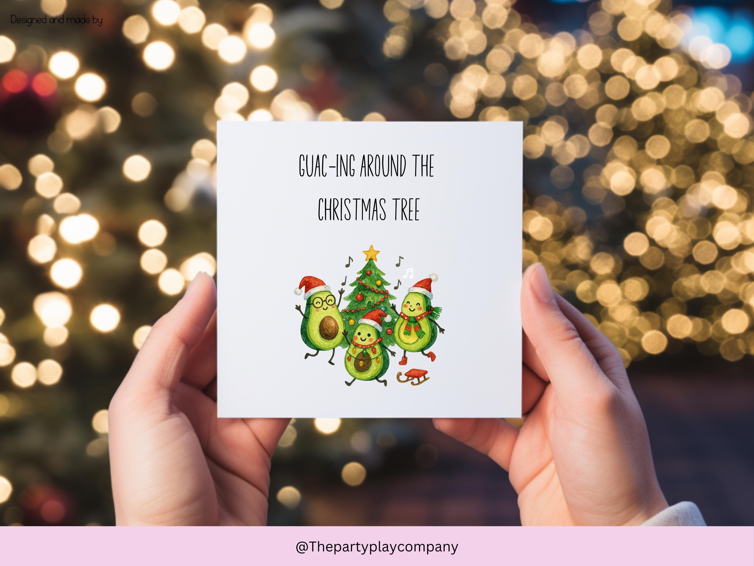 Funny Avocado Christmas Card: Guac-ing Around Pun - 6x6