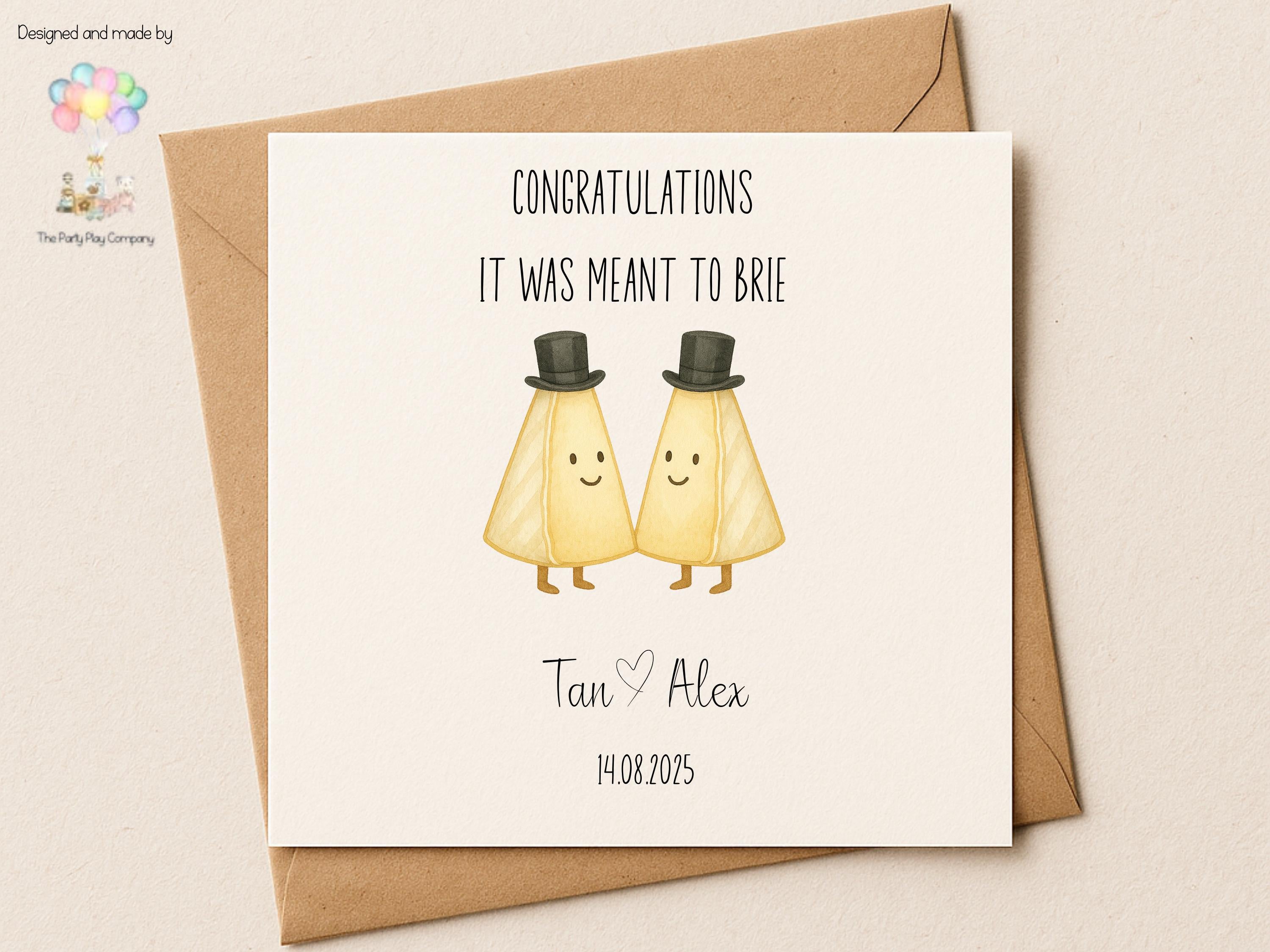 Funny Wedding Card: It Was Meant to Brie Cheese Pun - Personalized