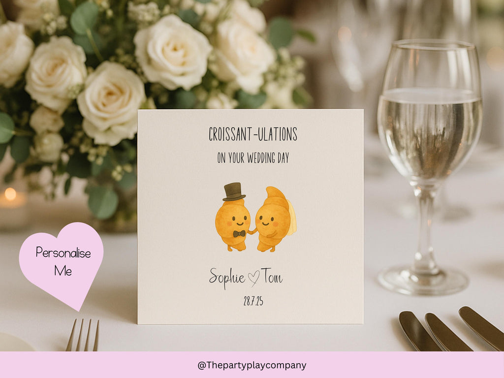 Funny Wedding Card | Croissant Pun Congratulations Card | Croissant-ulations Newlyweds Card | Personalised Option | 4 for 10 Pound Offer