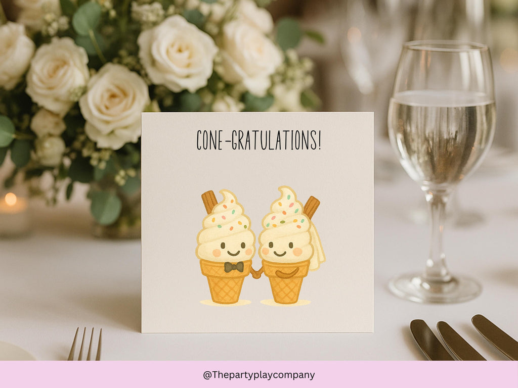 Funny Wedding Card | Ice Cream Pun Congratulations Card | Cone-gratulations Newlyweds Card | Quirky Bride and Groom | 4 for 10 Pound Offer