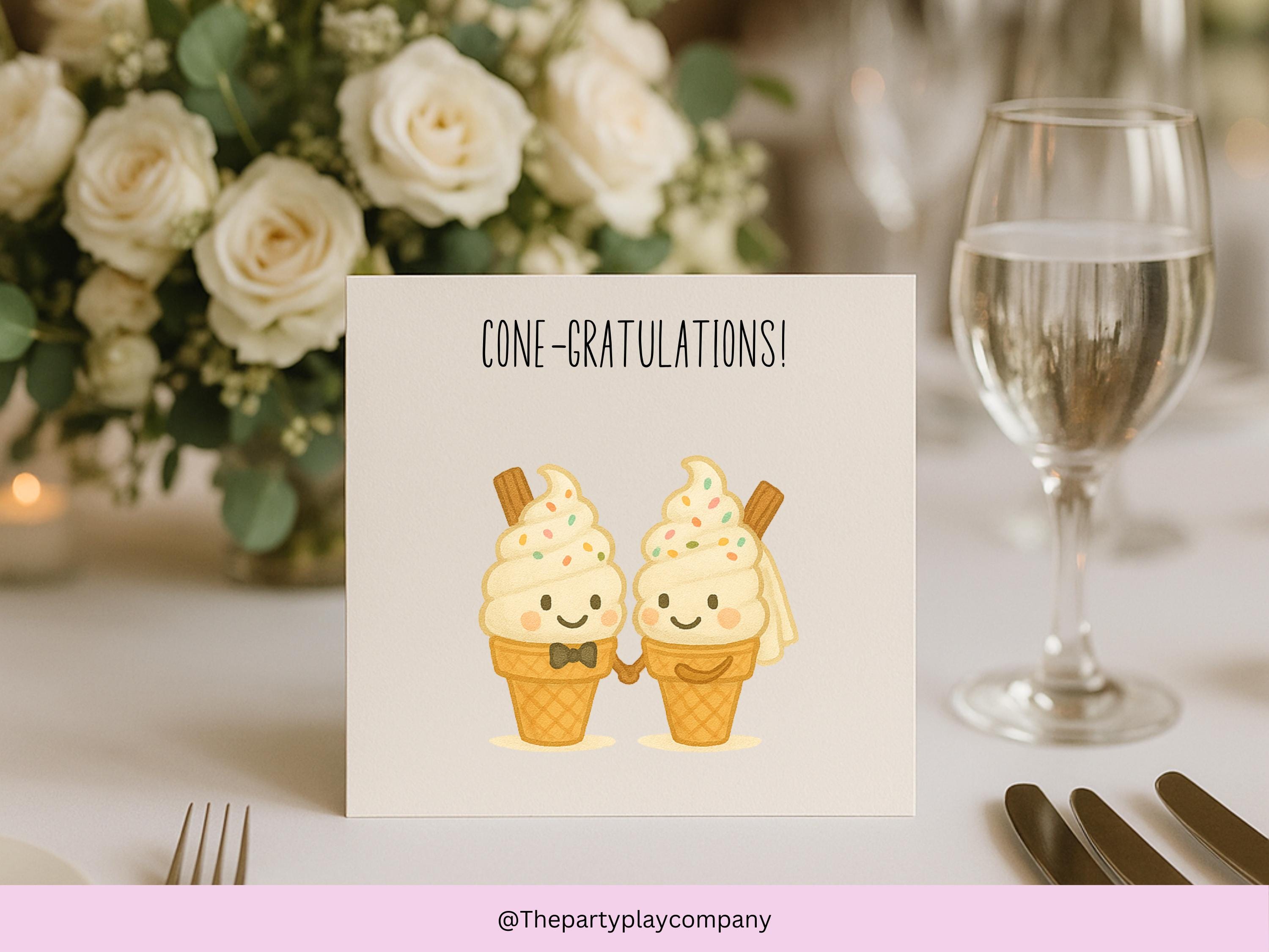Funny Wedding Card | Ice Cream Pun Congratulations Card | Cone-gratulations Newlyweds Card | Quirky Bride and Groom | 4 for 10 Pound Offer