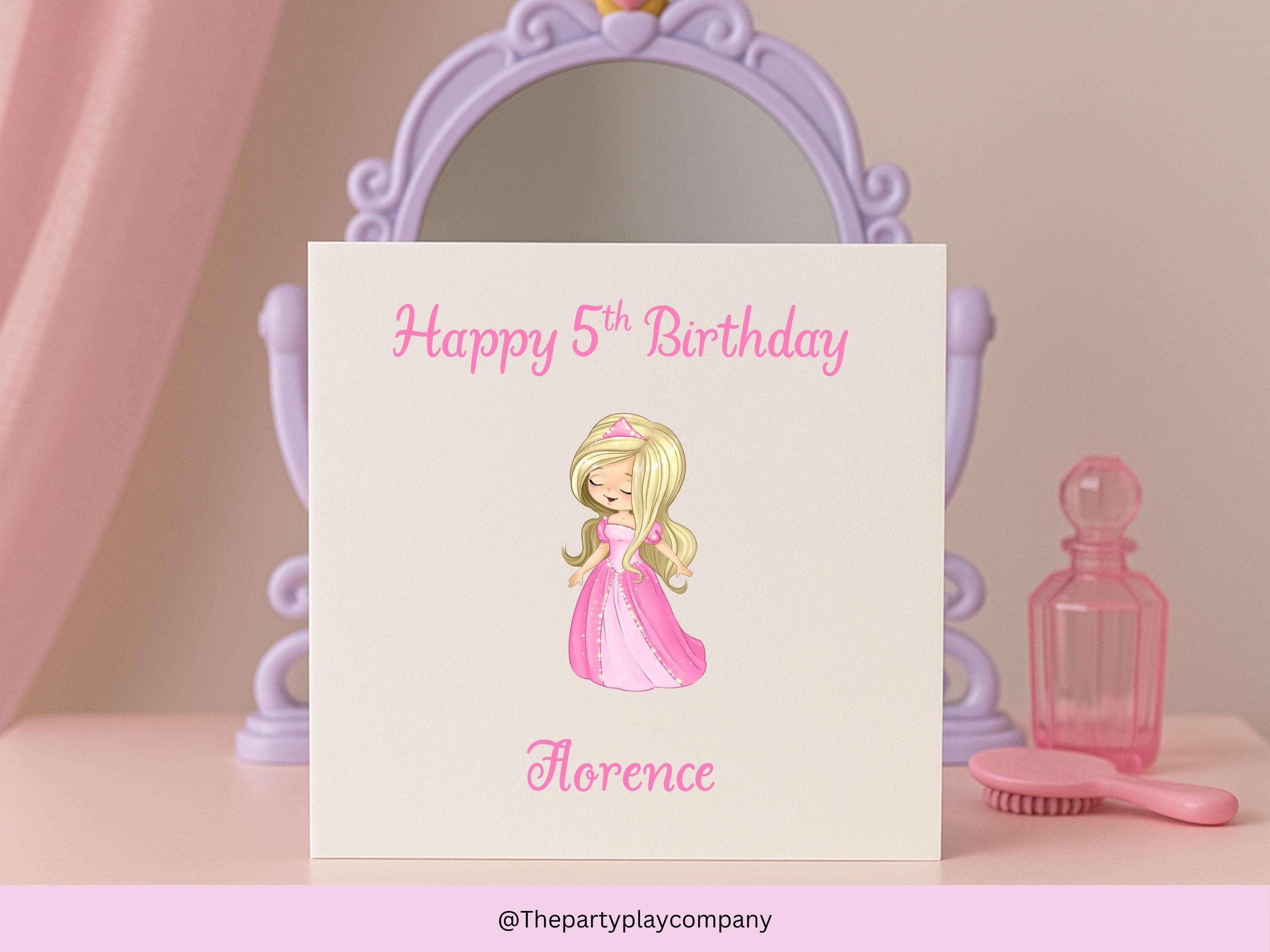 Personalized Pink Princess Birthday Card: Custom Name & Age