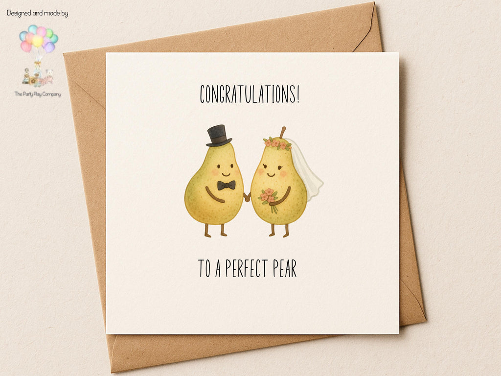Perfect Pear Wedding Card – Funny Fruit Pun Card – Bride & Groom Pears – Cute Congratulations Card