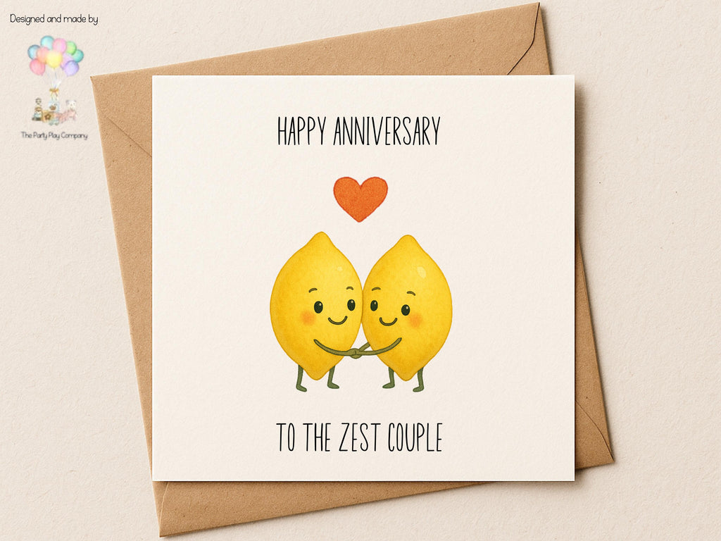 Funny Lemon Anniversary Card: Kawaii Food Pun - 'To the Zest Couple'